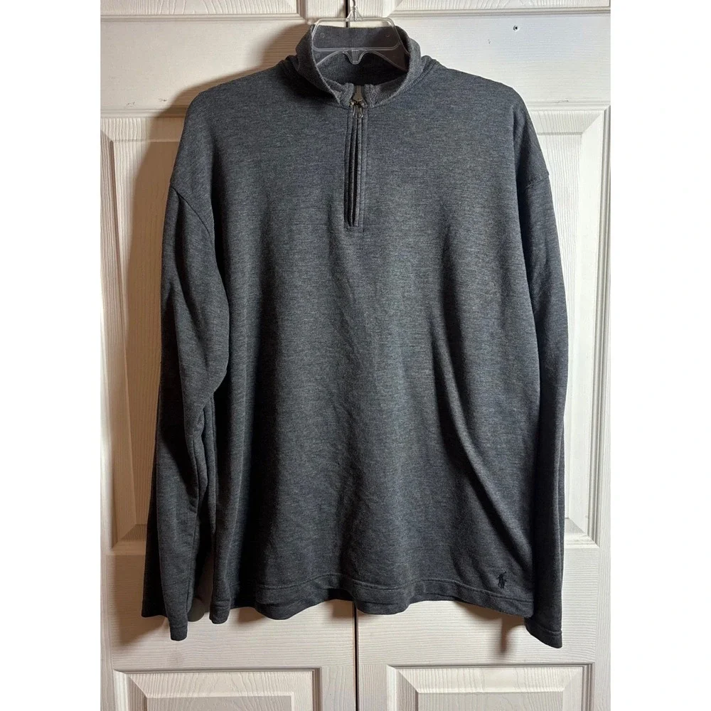 Polo Ralph Lauren Mens Large Charcoal Gray Quarter Zip Pullover Long Sleeve Top